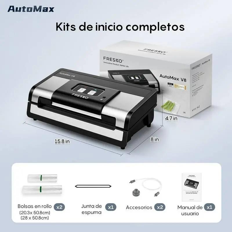 Contenido del paquete de la envasadora Fresko v8 Automat