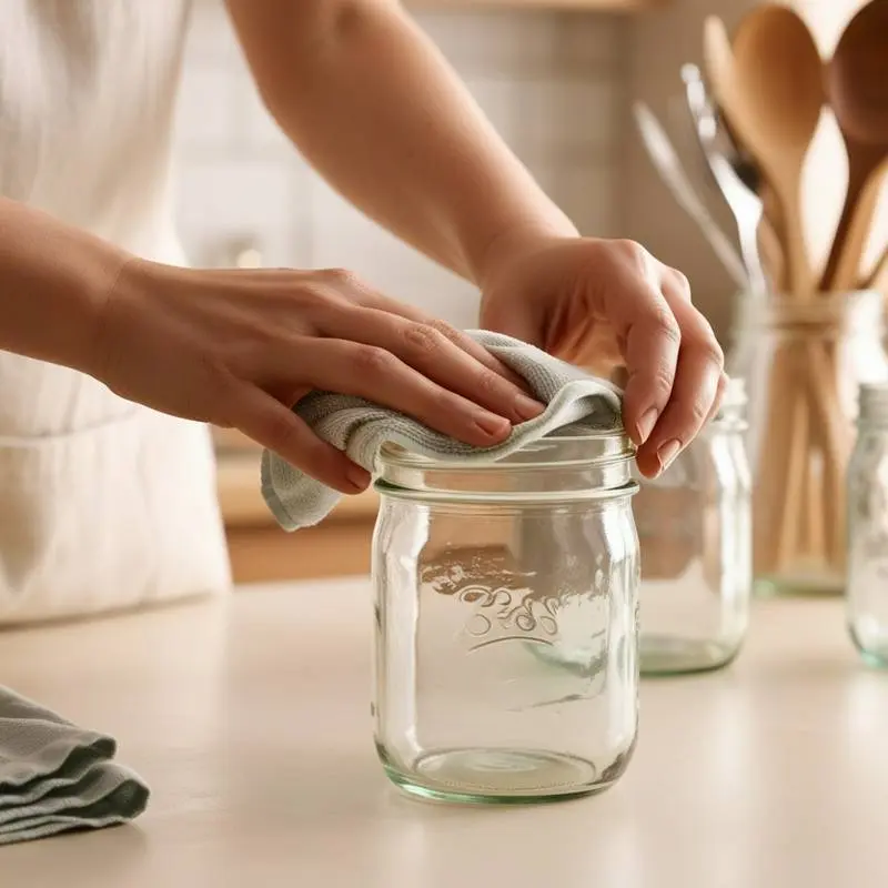 Limpiando los botes de cristal para envasar al vacío alimentos
